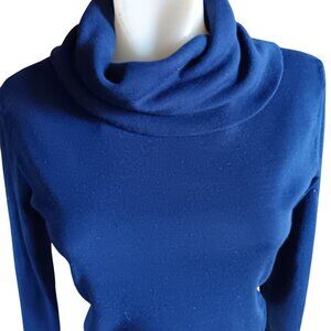 Vintage Women's Small Cowl-Neck Sweater 1970's Buttery Knit Navy Blue Hippy